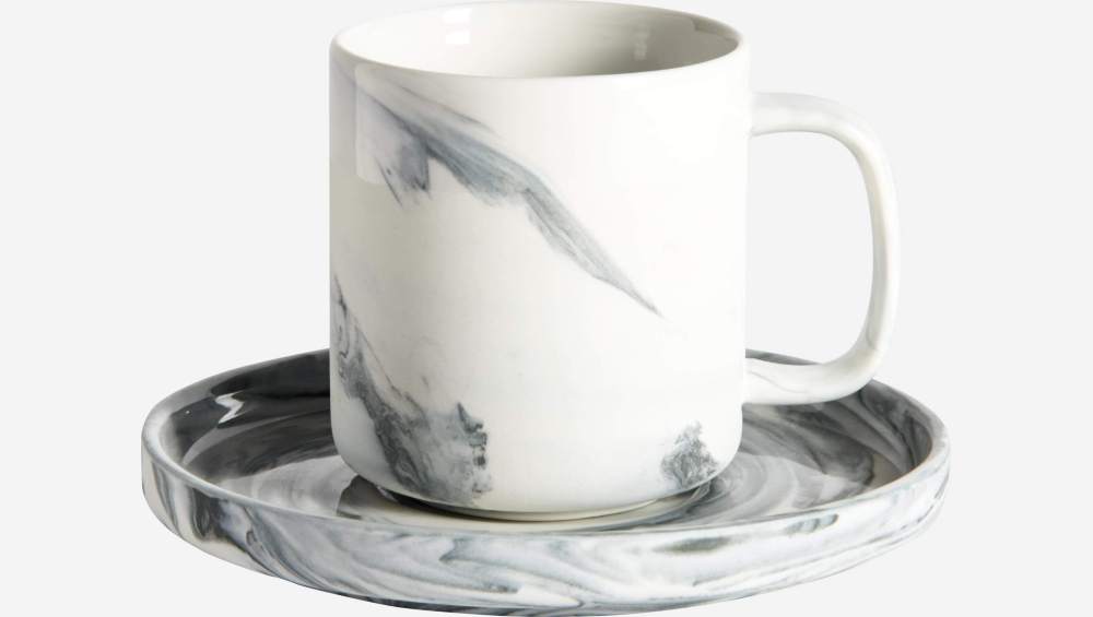 Tasse à café et soucoupe en porcelaine grise