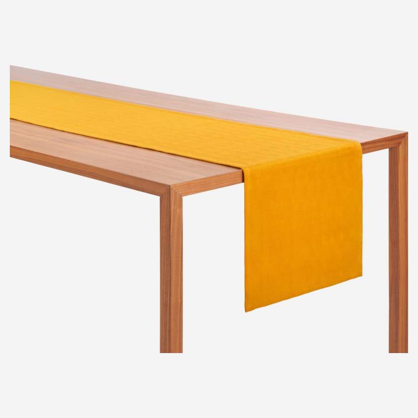 Chemin de table 200x40cm en coton jaune moutarde