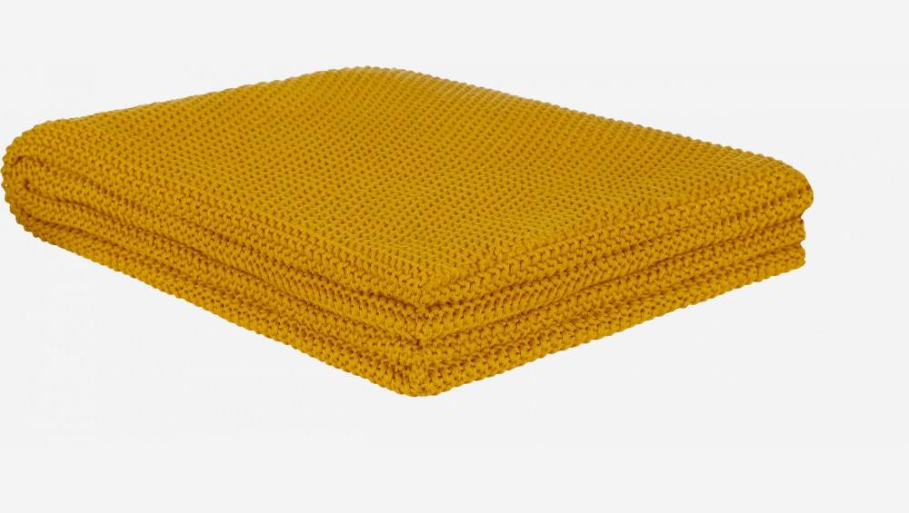 Plaid tricoté en coton - 130 x 170 cm - Jaune Moutarde