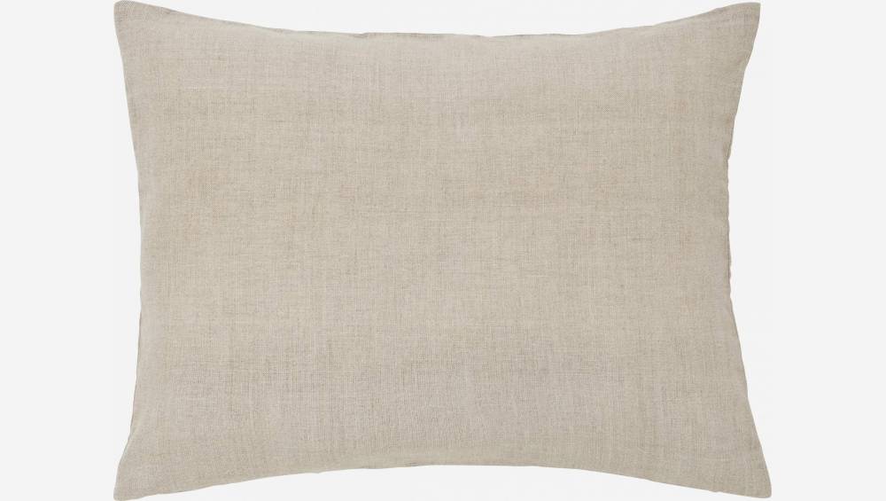 Coussin en lin avec fleurs brodées - 40 x 50 cm - Beige et Blanc