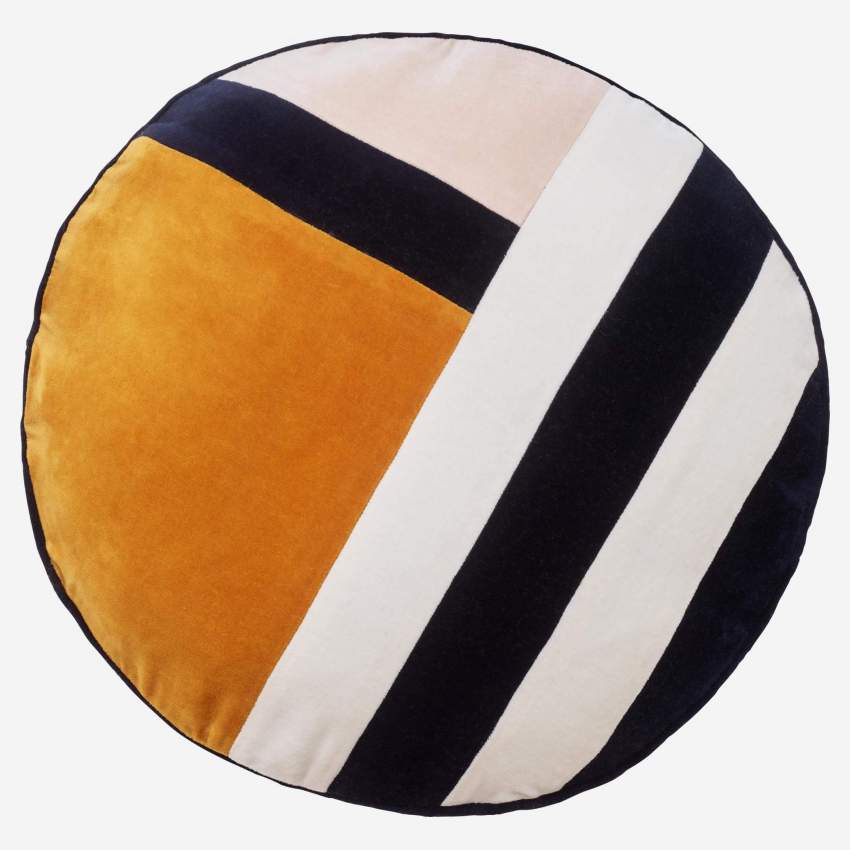 Coussin rond en velours - 40 cm - Jaune