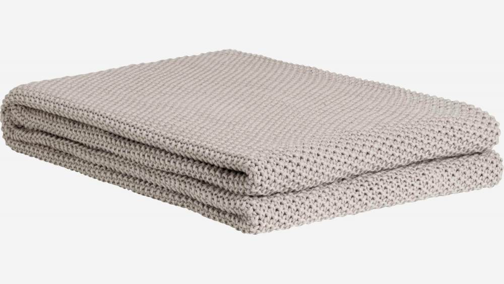 Plaid tricoté en coton - 130 x 170 cm - Gris