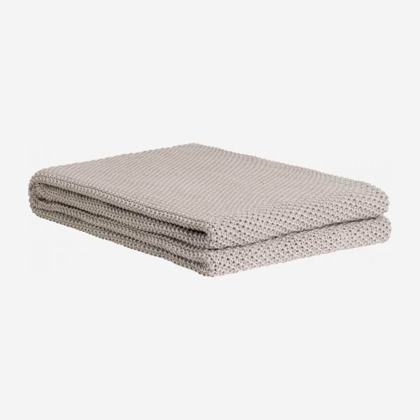 Plaid tricoté en coton - 130 x 170 cm - Gris