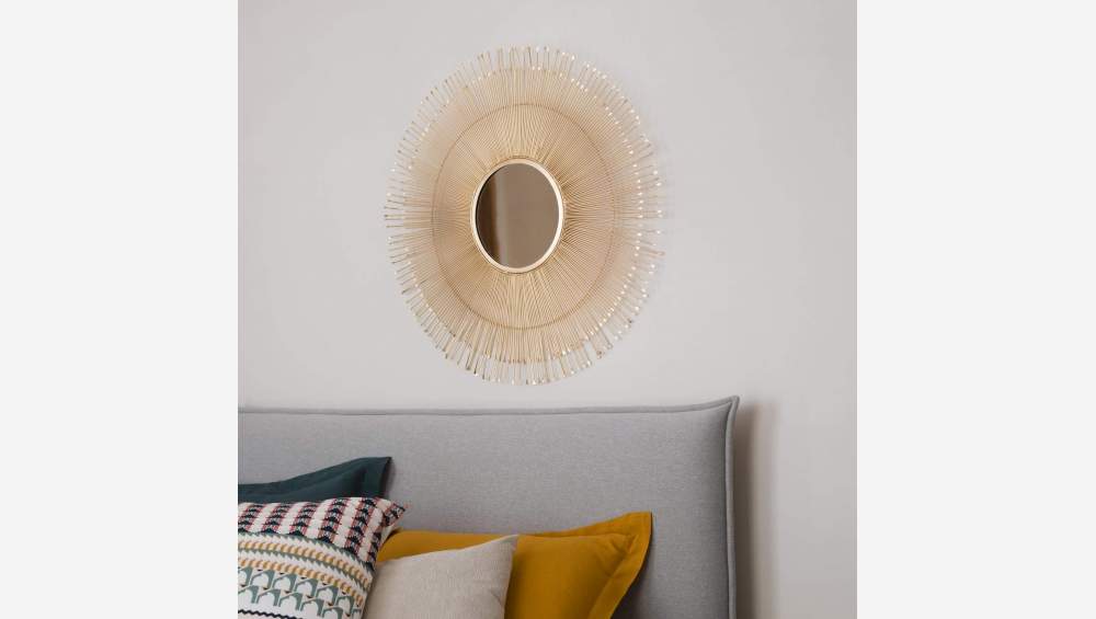 Miroir rond en fer - 90 cm - Doré