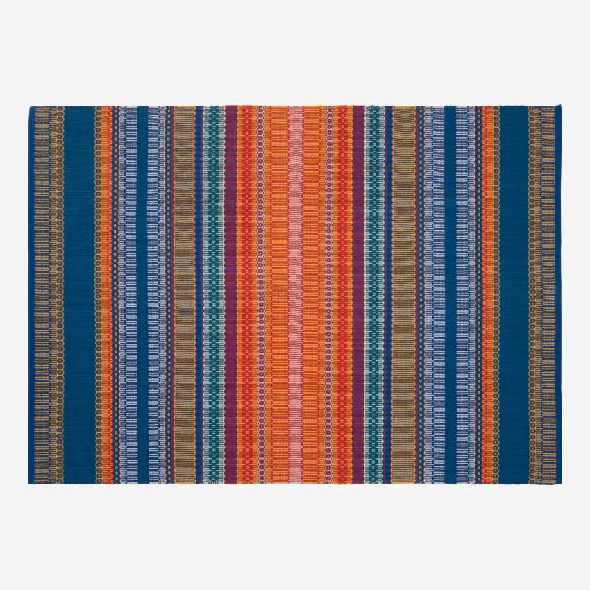 Tapis en coton tissé main - 170 x 240 cm - Motif orange et bleu - Design by Floriane Jacques