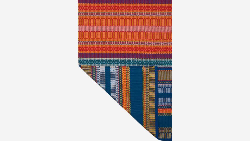 Tapis en coton tissé main - 170 x 240 cm - Motif orange et bleu - Design by Floriane Jacques