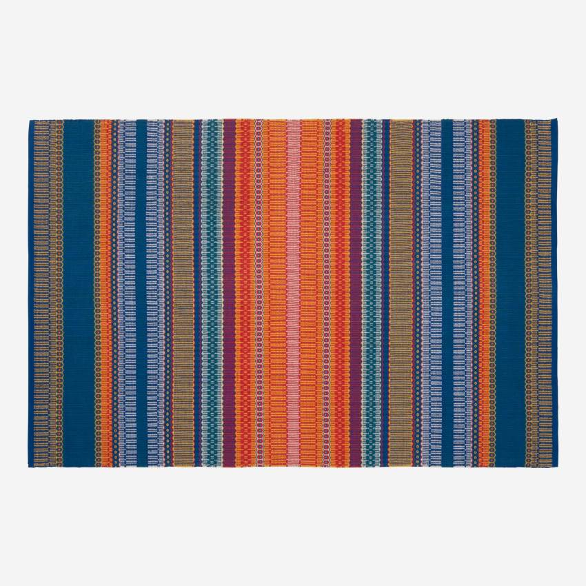 Tapis en coton tissé main - 120 x 180 cm - Motif orange et bleu - Design by Floriane Jacques