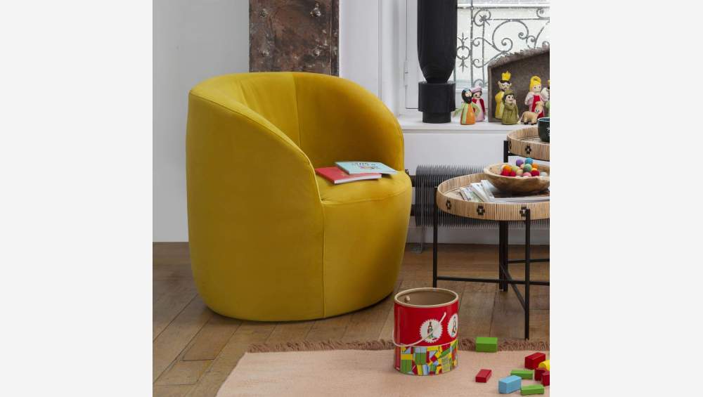 Fauteuil en velours - Jaune moutarde