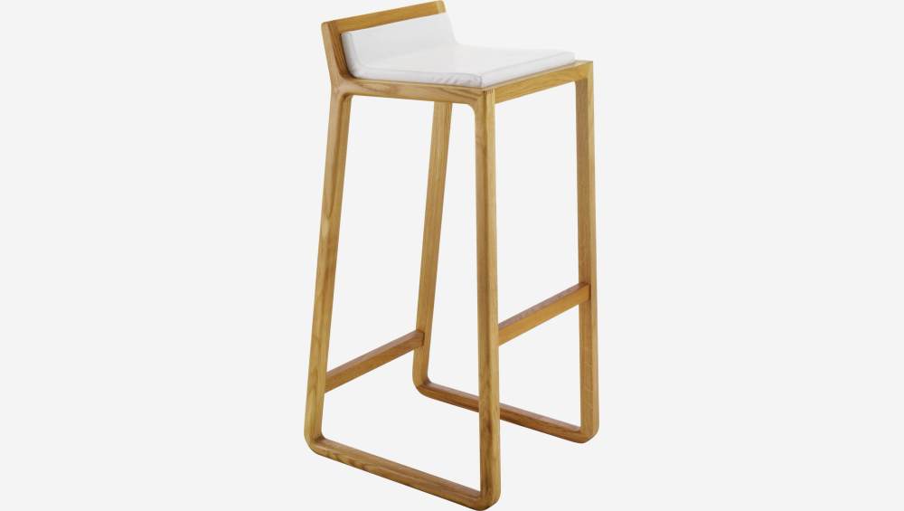 Tabouret de bar haut en cuir – Blanc – Pieds chêne