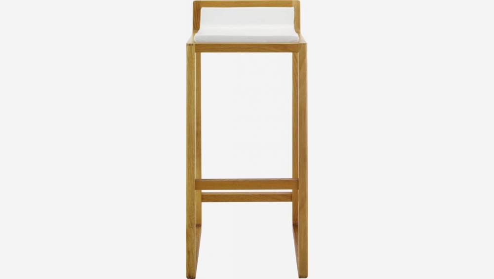 Tabouret de bar haut en cuir – Blanc – Pieds chêne