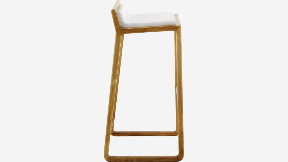 Tabouret de bar haut en cuir – Blanc – Pieds chêne