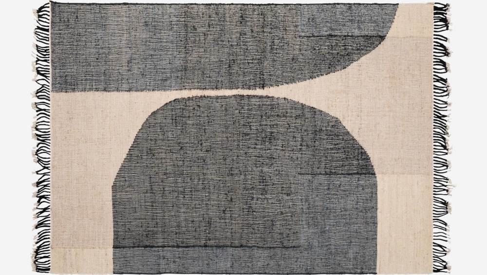 Tapis en jute tissé main - 170 x 240 cm - Motif noir et blanc - Design by Floriane Jacques