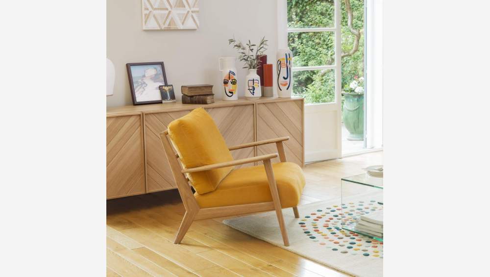 Fauteuil en velours - Jaune moutarde 