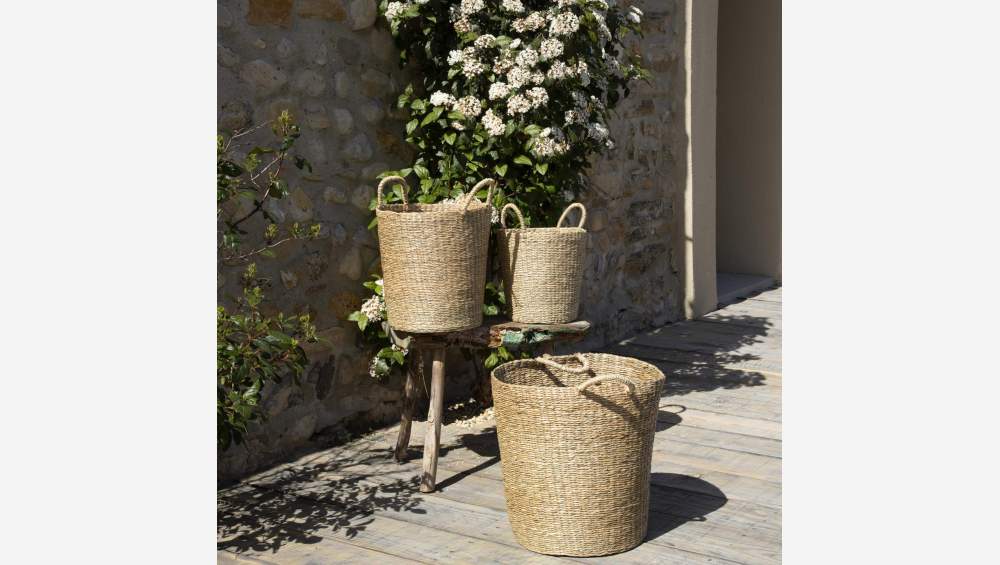 Lot de 3 paniers de rangement en jonc de mer - Naturel