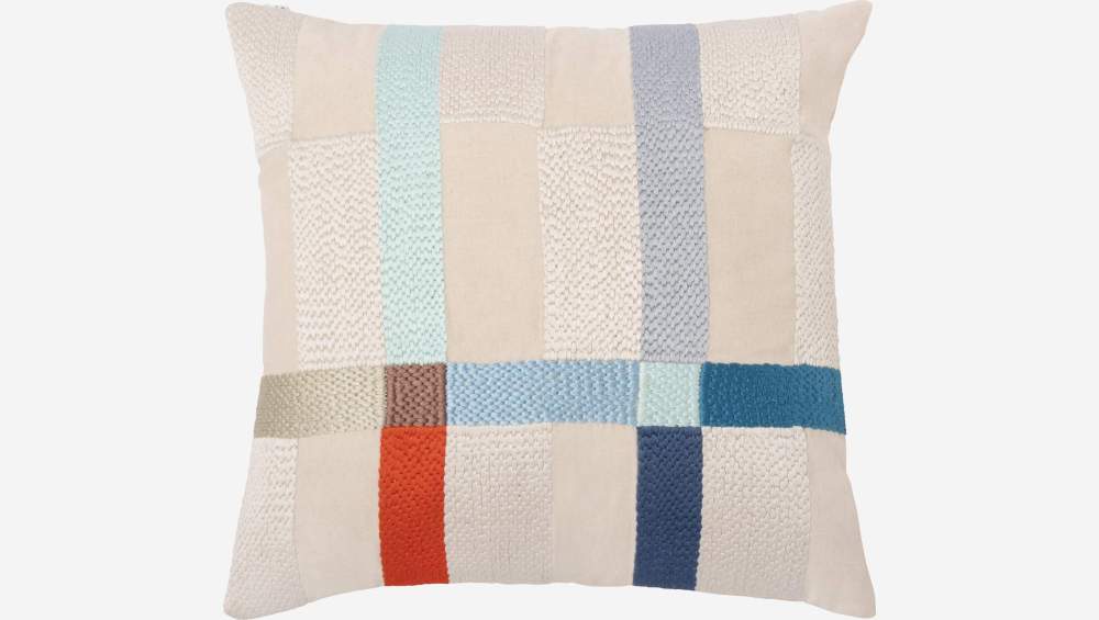 Coussin brodé en coton - 45 x 45 cm - Multicolore - Design by Floriane Jacques