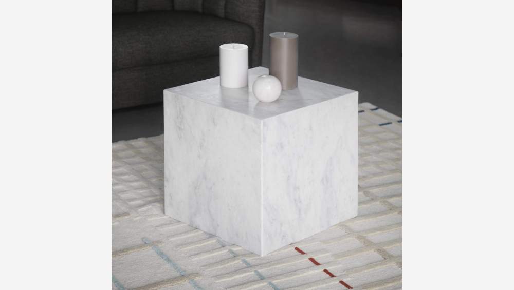 Table d'appoint cube en marbre - Blanc