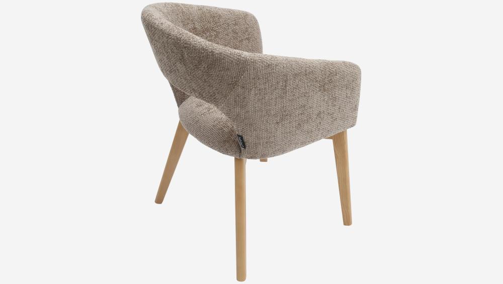 Lot de 2 chaises en tissu chenille et bois massif avec accoudoirs - Beige et chêne