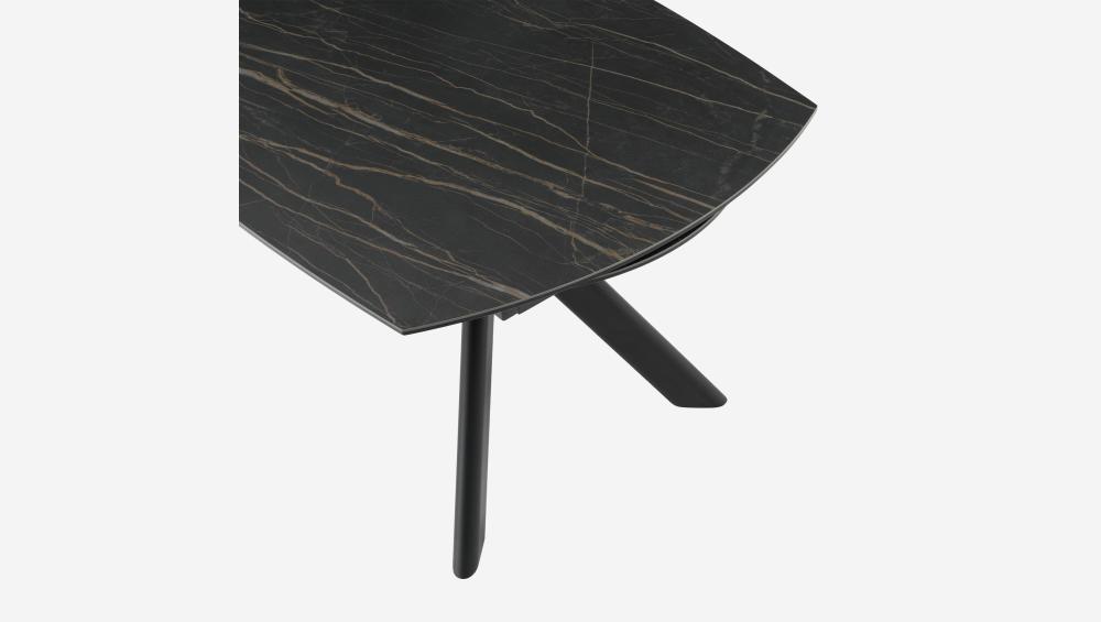 Table ovale extensible en verre trempé et céramique - Noir mat