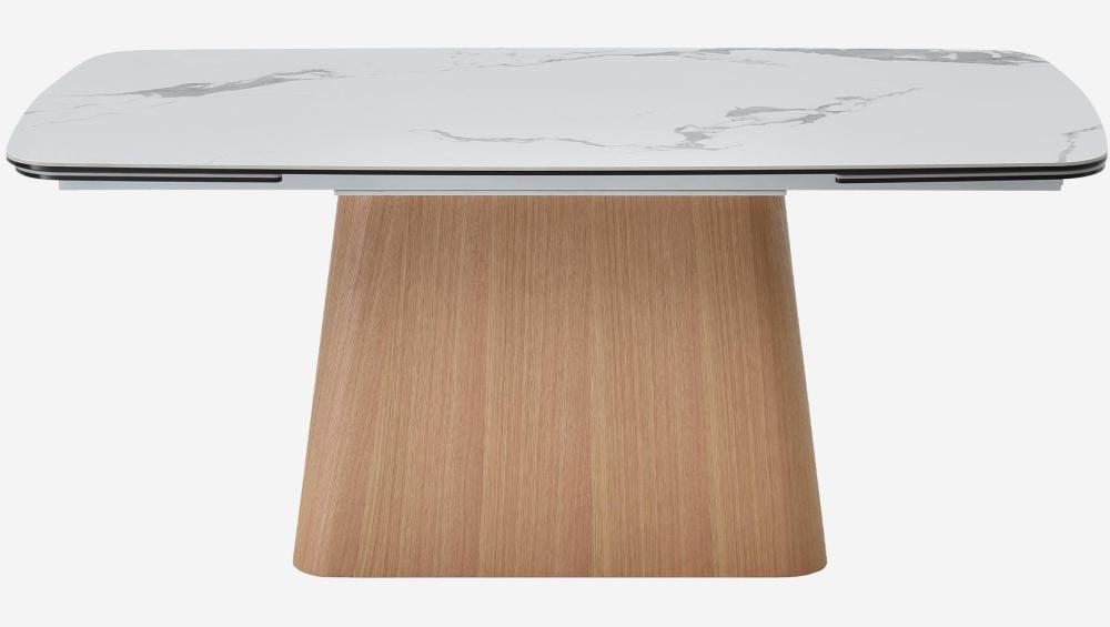 Table rectangulaire extensible en verre trempé et céramique - Blanc