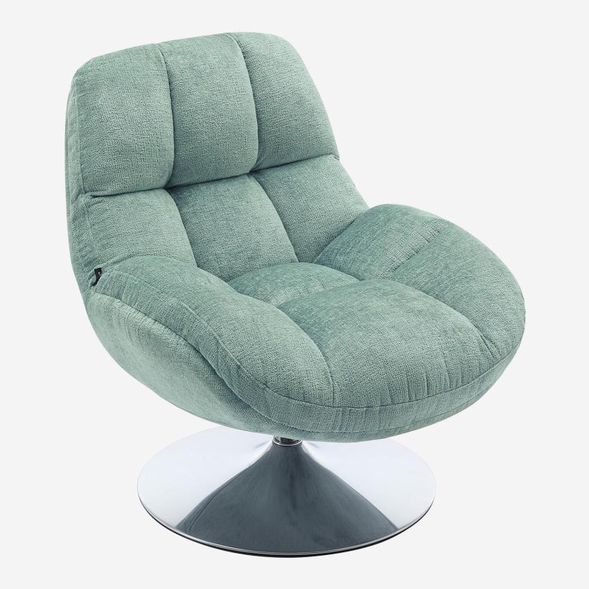 Fauteuil pivotant en tissu chenille et métal chromé - Bleu ciel