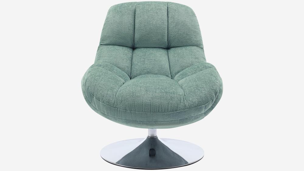 Fauteuil pivotant en tissu chenille et métal chromé - Bleu ciel