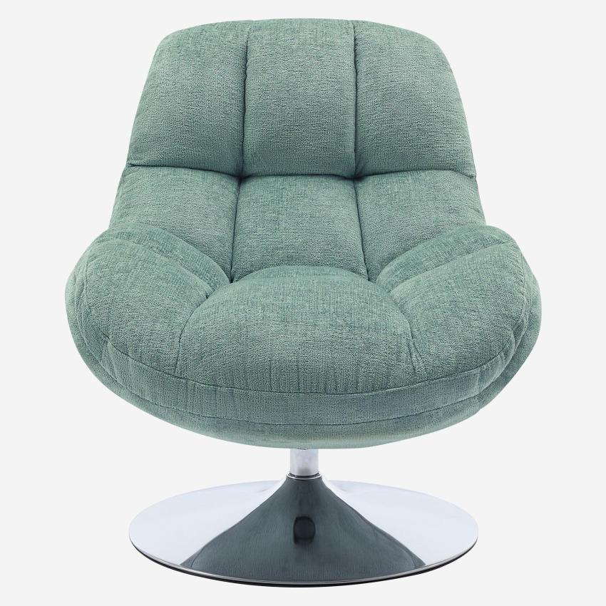 Fauteuil pivotant en tissu chenille et métal chromé - Bleu ciel