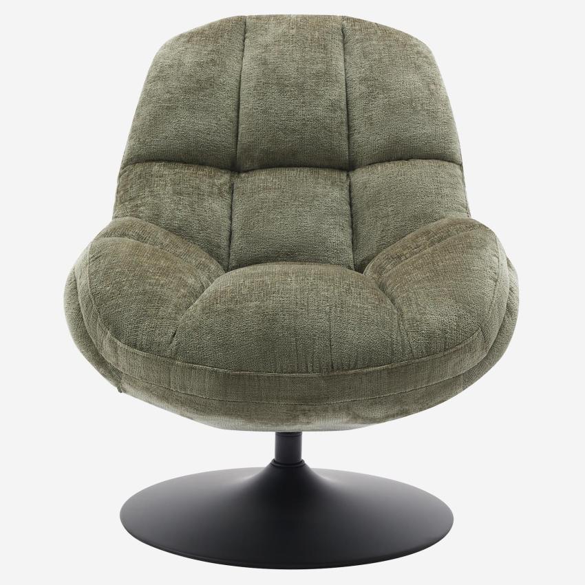 Fauteuil pivotant en tissu chenille et métal mat - Vert kaki et noir