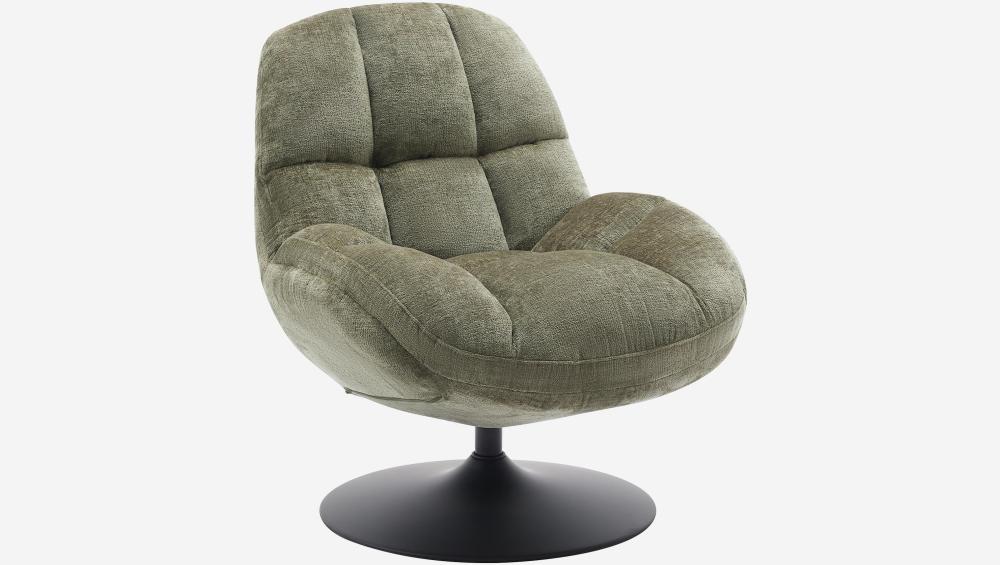 Fauteuil pivotant en tissu chenille et métal mat - Vert kaki et noir