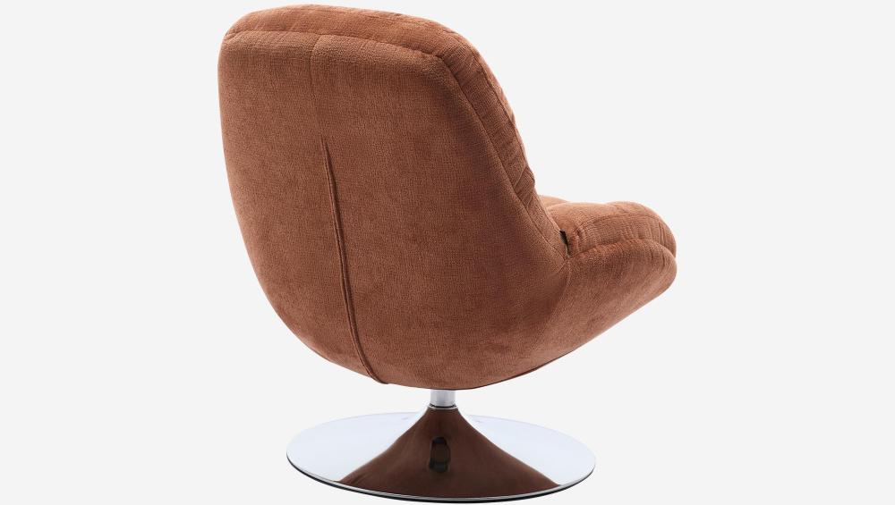 Fauteuil pivotant en tissu chenille et métal chromé - Terracotta