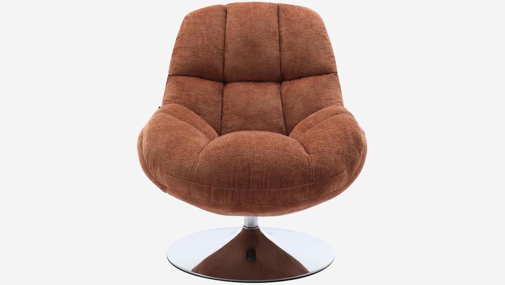 Fauteuil pivotant en tissu chenille et métal chromé - Terracotta