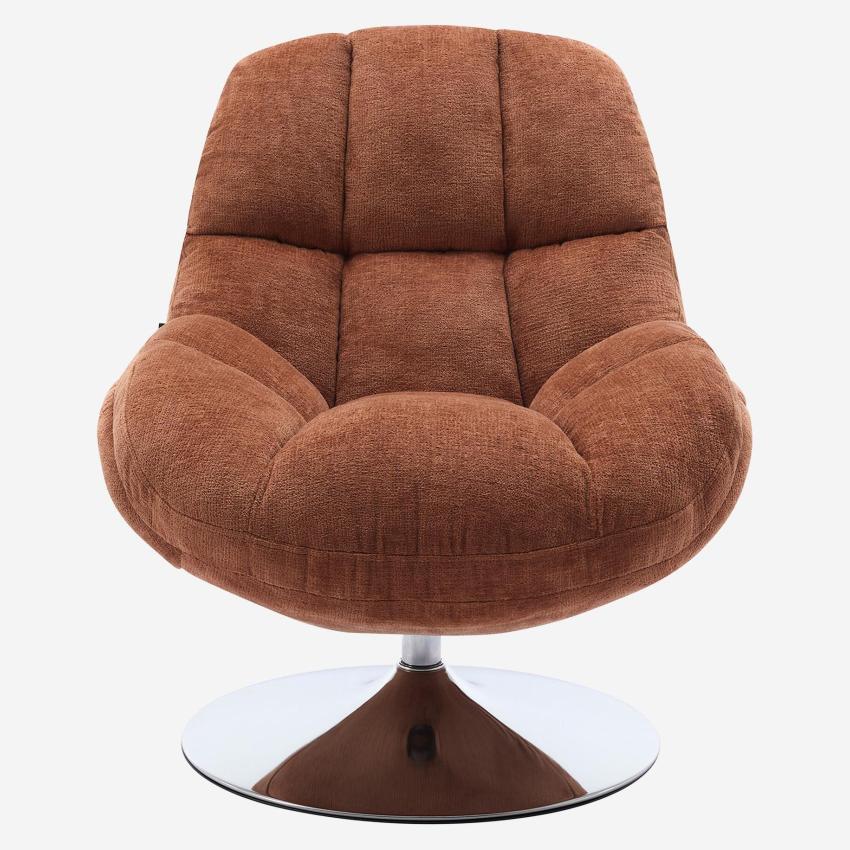 Fauteuil pivotant en tissu chenille et métal chromé - Terracotta