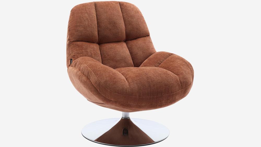 Fauteuil pivotant en tissu chenille et métal chromé - Terracotta