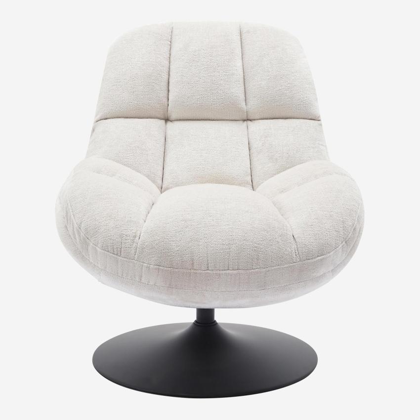 Fauteuil pivotant en tissu chenille et métal mat - Beige et noir