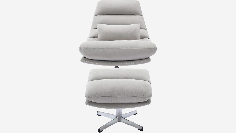 Fauteuil pivotant avec repose-pieds en tissu et métal chromé - Gris