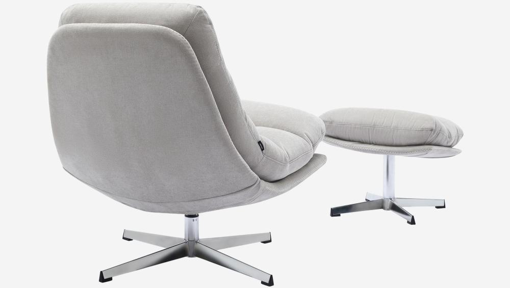 Fauteuil pivotant avec repose-pieds en tissu et métal chromé - Gris