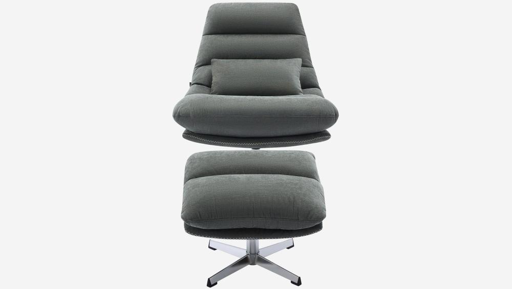 Fauteuil pivotant avec repose-pieds en tissu et métal chromé - Vert sapin