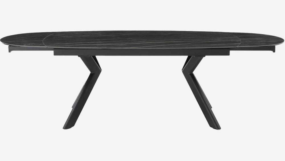 Table ovale extensible en verre trempé et céramique - Noir mat