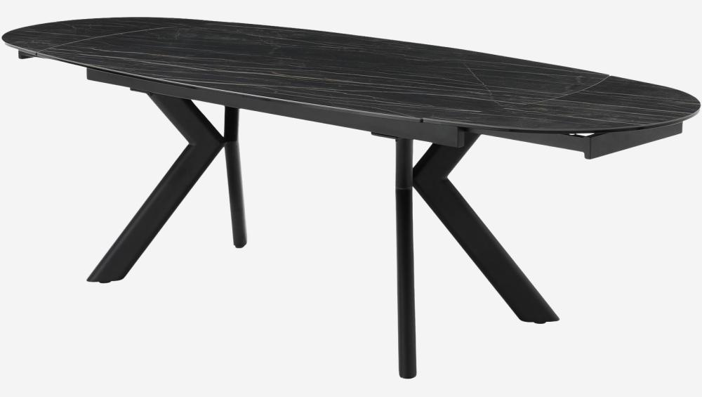 Table ovale extensible en verre trempé et céramique - Noir mat