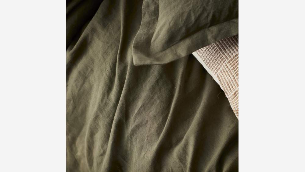 Drap housse en lin - 160 x 200 cm - Vert kaki