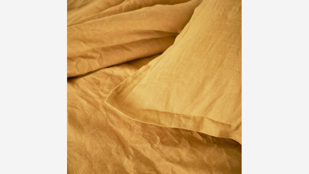 Drap housse en lin - 160 x 200 cm - Jaune moutarde