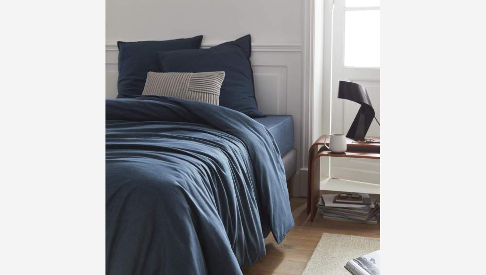 Drap housse en coton - 160 x 200 cm - Bleu nuit