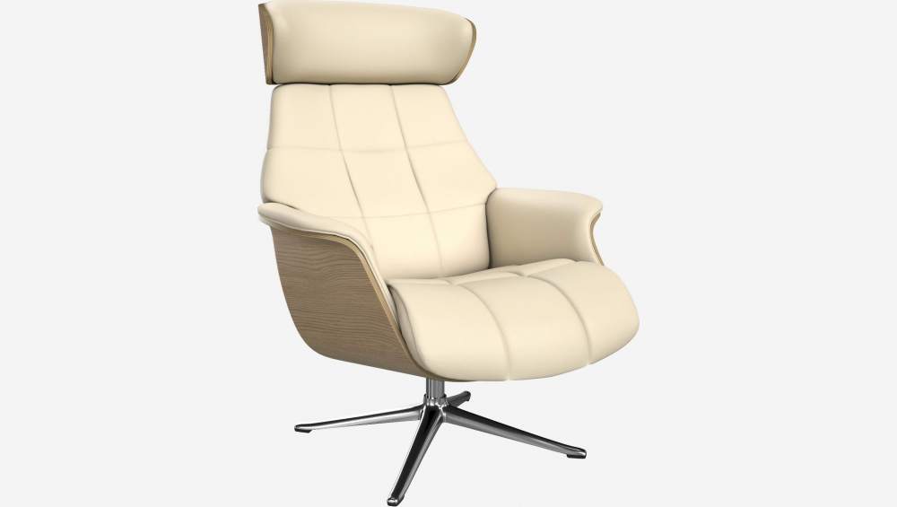 Fauteuil en chêne et cuir Savoy - Blanc albâtre - Pied aluminium