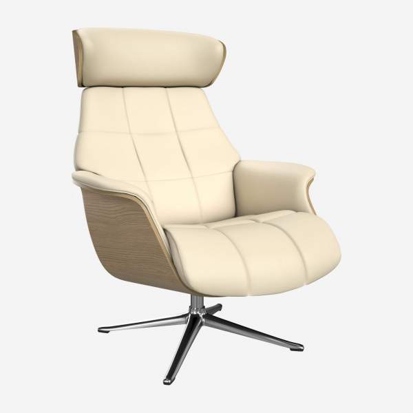 Fauteuil en chêne et cuir Savoy - Blanc albâtre - Pied aluminium