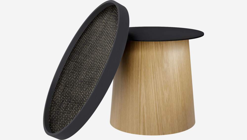 Table d'appoint avec plateau tissé - Noir et naturel