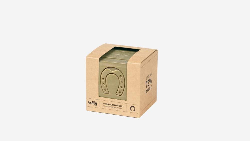 Lot de 4 savons de Marseille cube tranché Pur Olive - 65 g