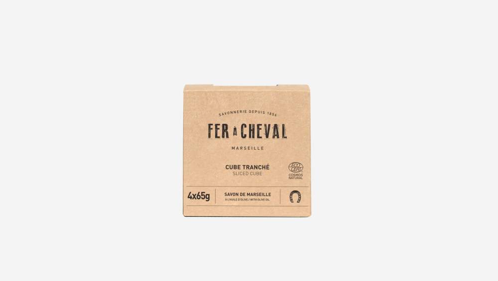 Lot de 4 savons de Marseille cube tranché Pur Olive - 65 g