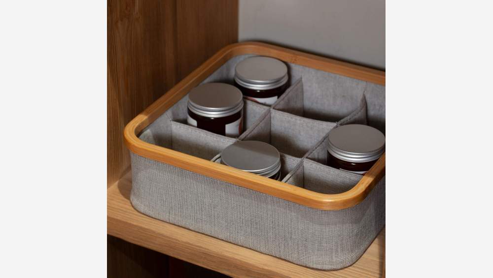 Panier de rangement 9 cases en bambou et tissu - Gris