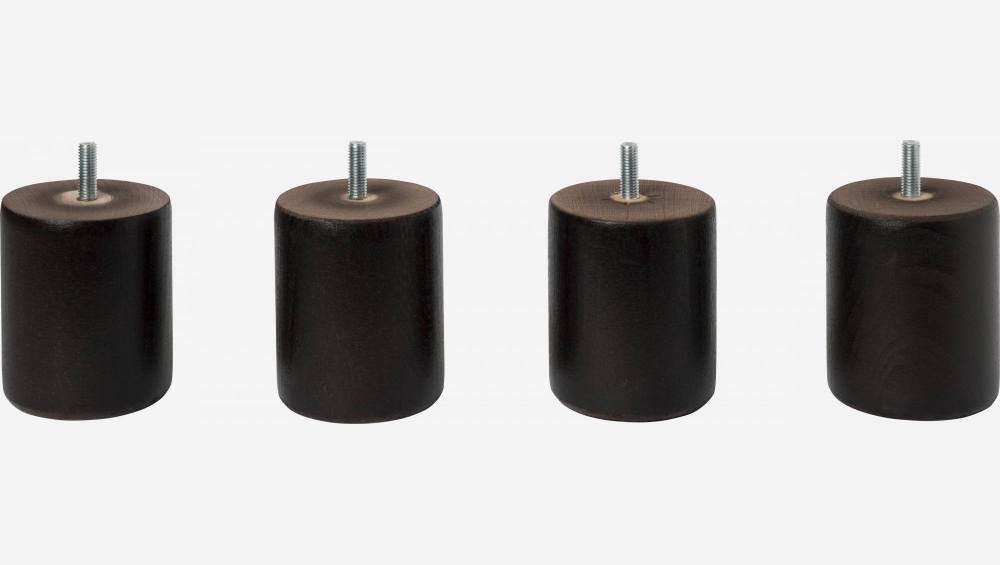 Set de 4 pieds de lit cylindriques en hêtre - 8,5 cm - Noir