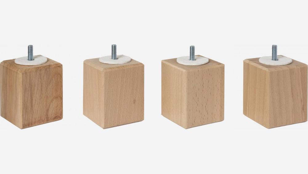 Set de 4 pieds de lit cubiques en hêtre - 8,5 cm - Naturel