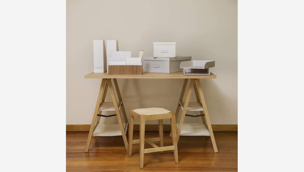 Tabouret en chêne massif et cannage - Naturel